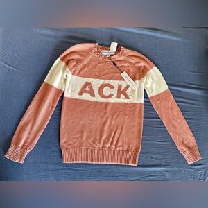ACK Women's Pink and White Crew Neck Sweater